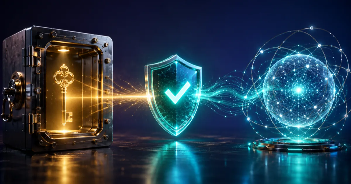 A local credential broker handing a scoped stand-in key to an AI agent while the real OpenRouter key stays locked in a vault