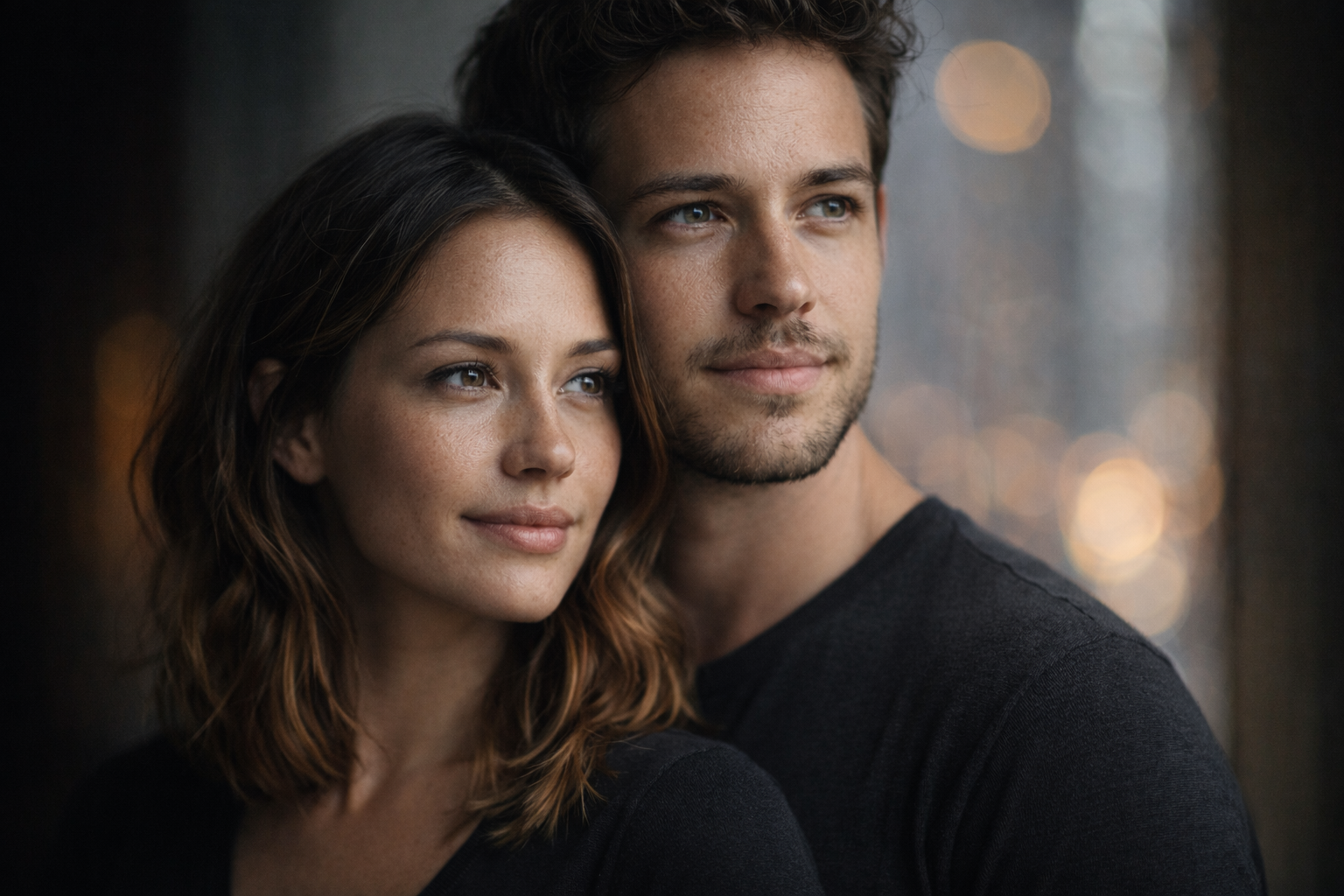 Male and female subjects combined into a single cohesive studio portrait scene